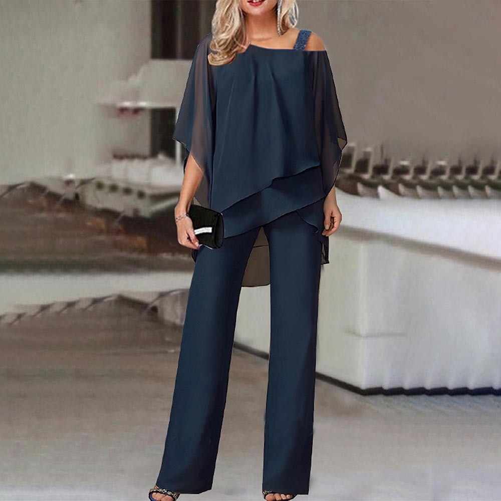Off-Shoulder Two-Piece Set | Perfect for Evening Occasions - Dark Blue
