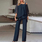 Off-Shoulder Two-Piece Set | Perfect for Evening Occasions - Dark Blue