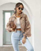 Women's Cropped Jacket with Pockets and Buttons