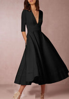 Women's Autumn A-Line Swing Dress, 60s Vintage Sleeveless Midi Dress for Cocktail and Party Occasions - Black