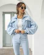 Women's Cropped Jacket with Pockets and Buttons