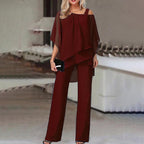 Off-Shoulder Two-Piece Set | Perfect for Evening Occasions - Burgundy