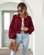 Women's Cropped Jacket with Pockets and Buttons