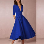 Women's Autumn A-Line Swing Dress, 60s Vintage Sleeveless Midi Dress for Cocktail and Party Occasions - Blue