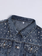 Schicke Oversize-Jeansjacke für Damen mit Perlenbesatz – lässig & stylisch