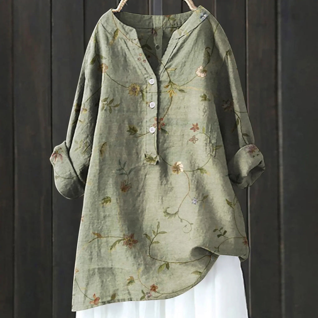 Women's Autumn Blouse with Lightweight Fabric and Flattering Elegant Cut - Green