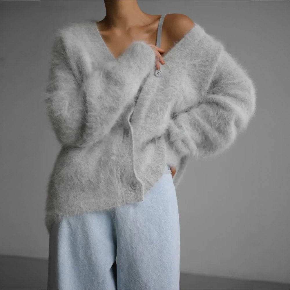 Women's Cardigan, Relaxed Fit, Classic Cut for Cold Winter Days - Gray