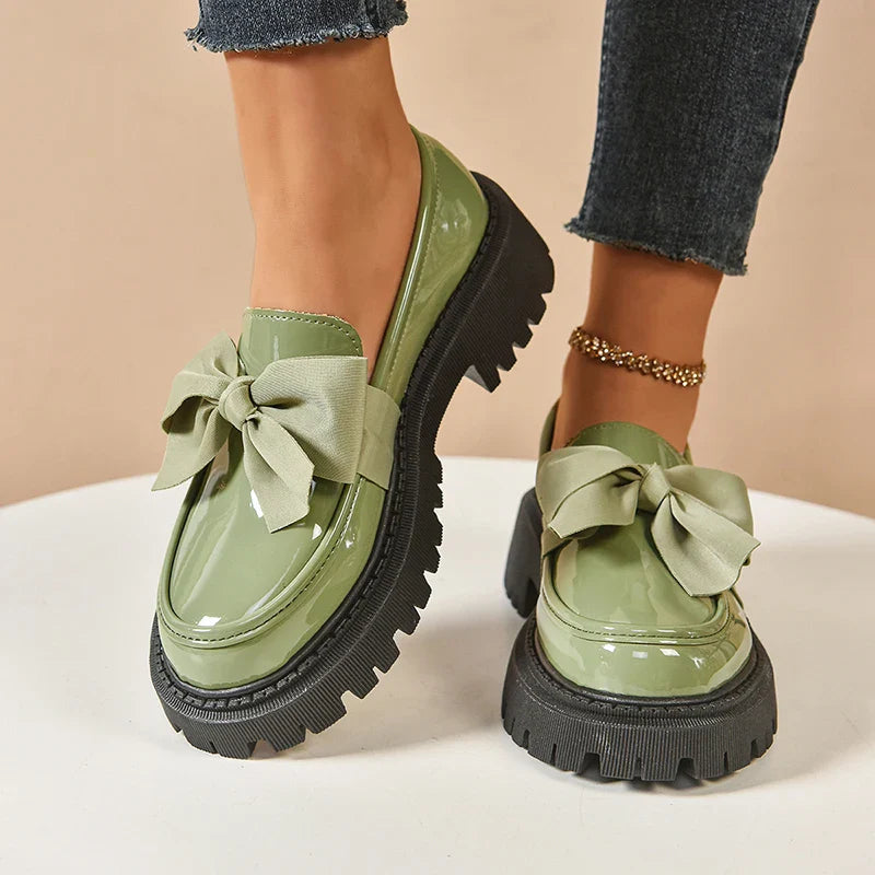 Women's Platform Shoes, Butterfly Bow, Cushioned Insole - Green