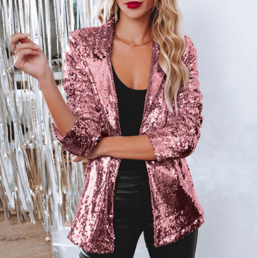 Winter Sequin Blazer for Women - Pink