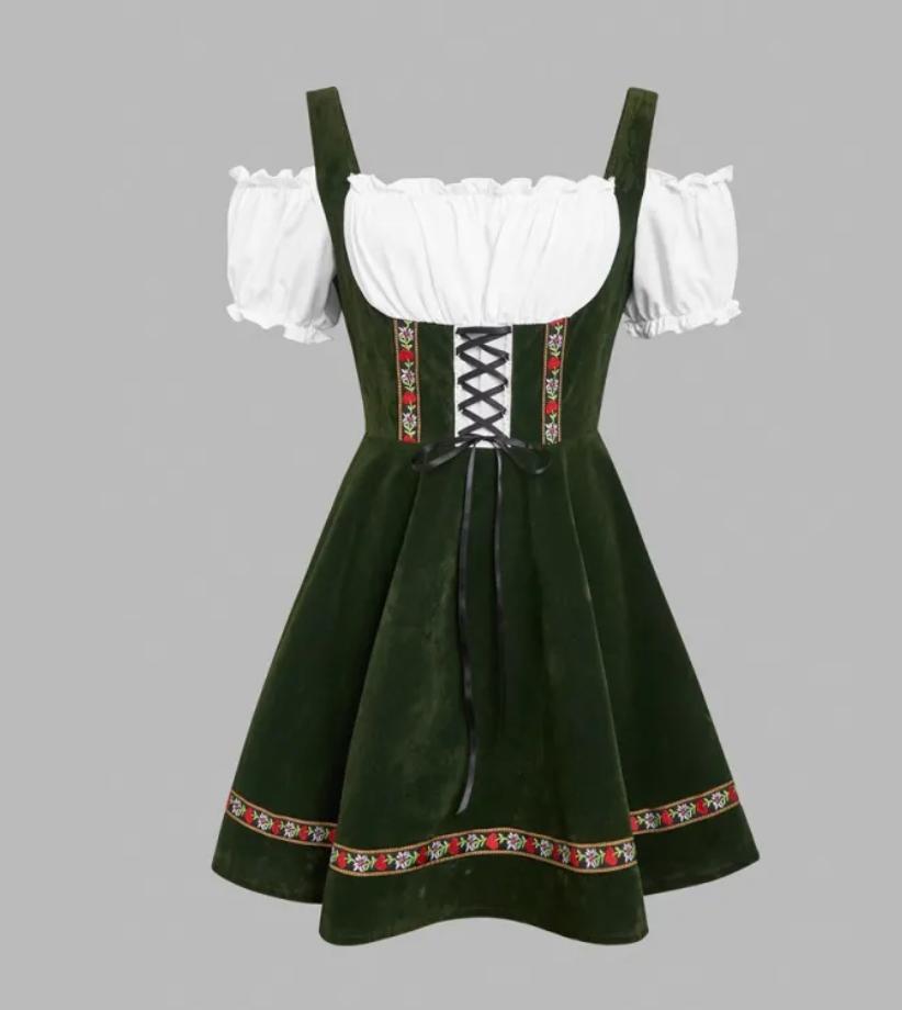 München Oktoberfest Carmen-Dirndl Grün Taillenbetont- Bayerisches Trachtenkleid