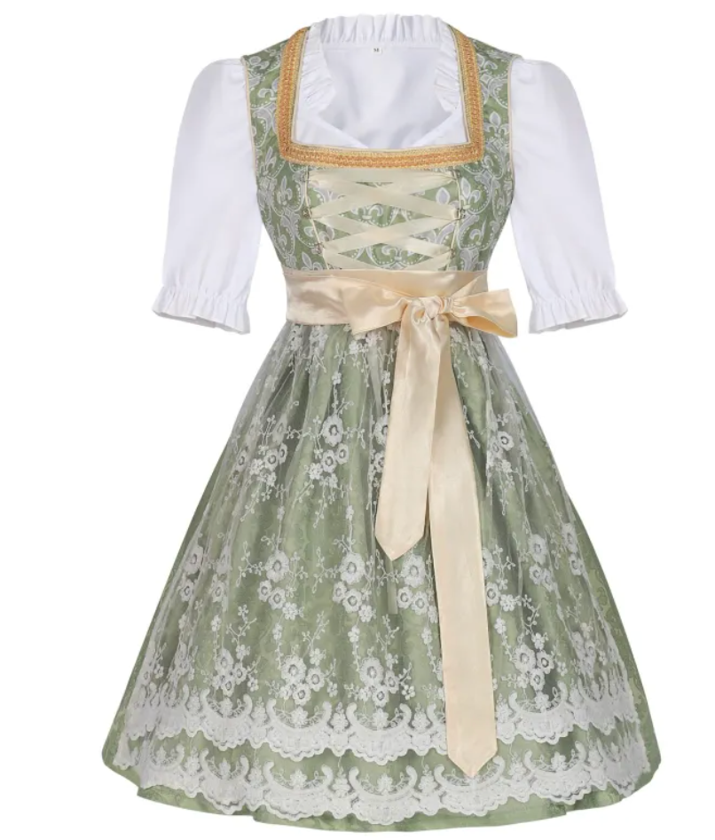 Dirndl Set Damen Oktoberfest Trachtenkleid mit Bluse Schürze 3-teilig