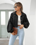 Women's Cropped Jacket with Pockets and Buttons