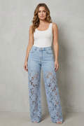 Women's Lace Panel Wide Leg Denim Jeans