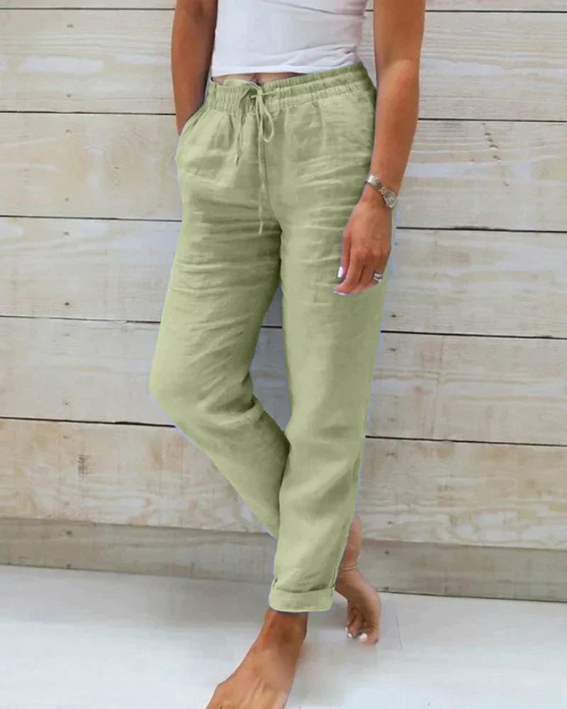 Elastic Autumn Casual Pants with Stretch Waistband - Breathable Pants for Outdoor & Vacation - Green