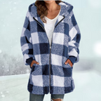 Plaid Winter Jacket with Hood and Pockets | Perfect for Cold Winter Days - Blue