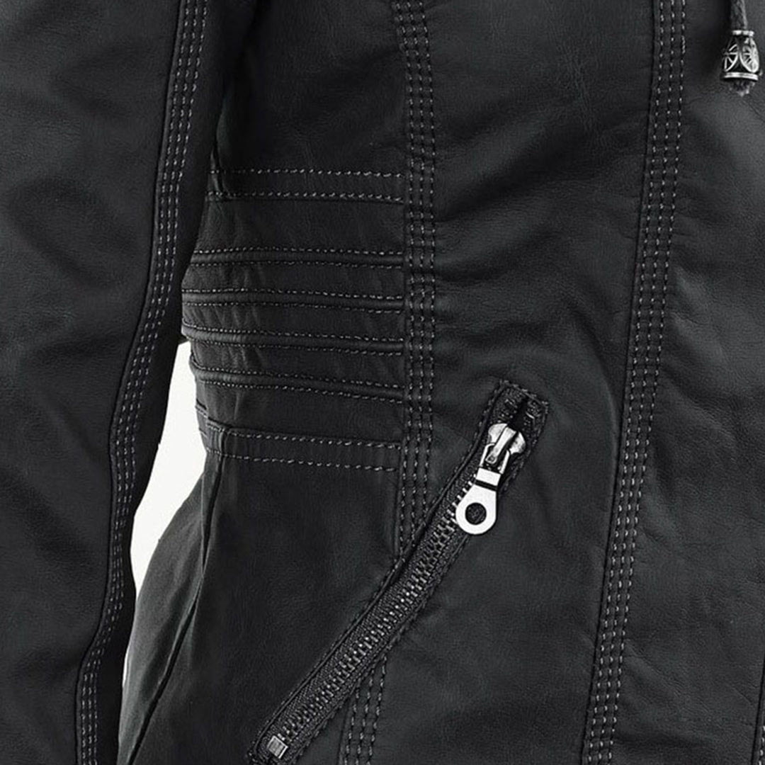 Elegante Damen-Lederjacke mit Kapuze – Modern & Stylisch
