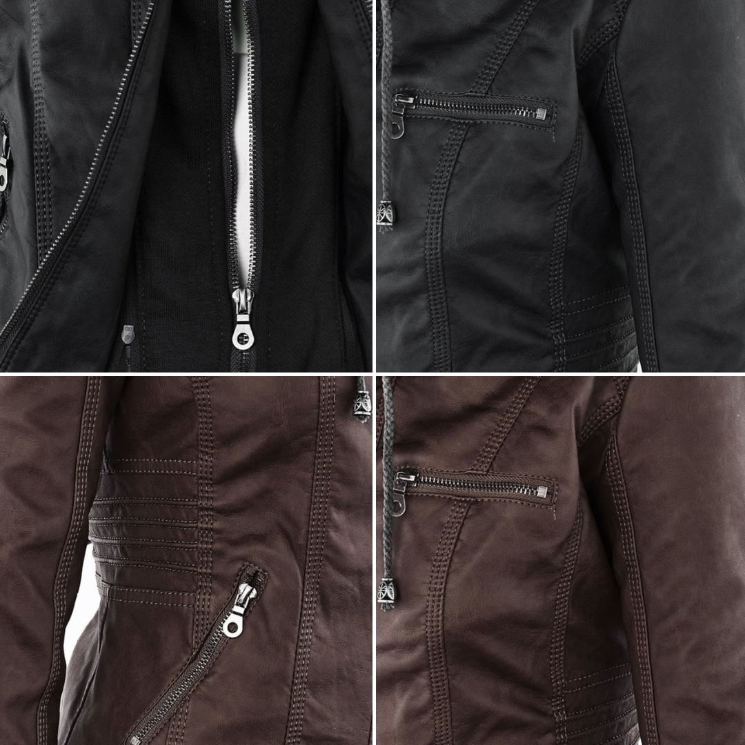 Elegante Damen-Lederjacke mit Kapuze – Modern & Stylisch