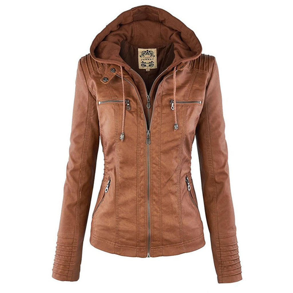 Elegante Damen-Lederjacke mit Kapuze – Modern & Stylisch