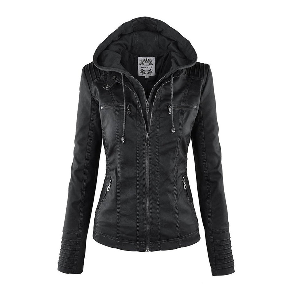 Elegante Damen-Lederjacke mit Kapuze – Modern & Stylisch