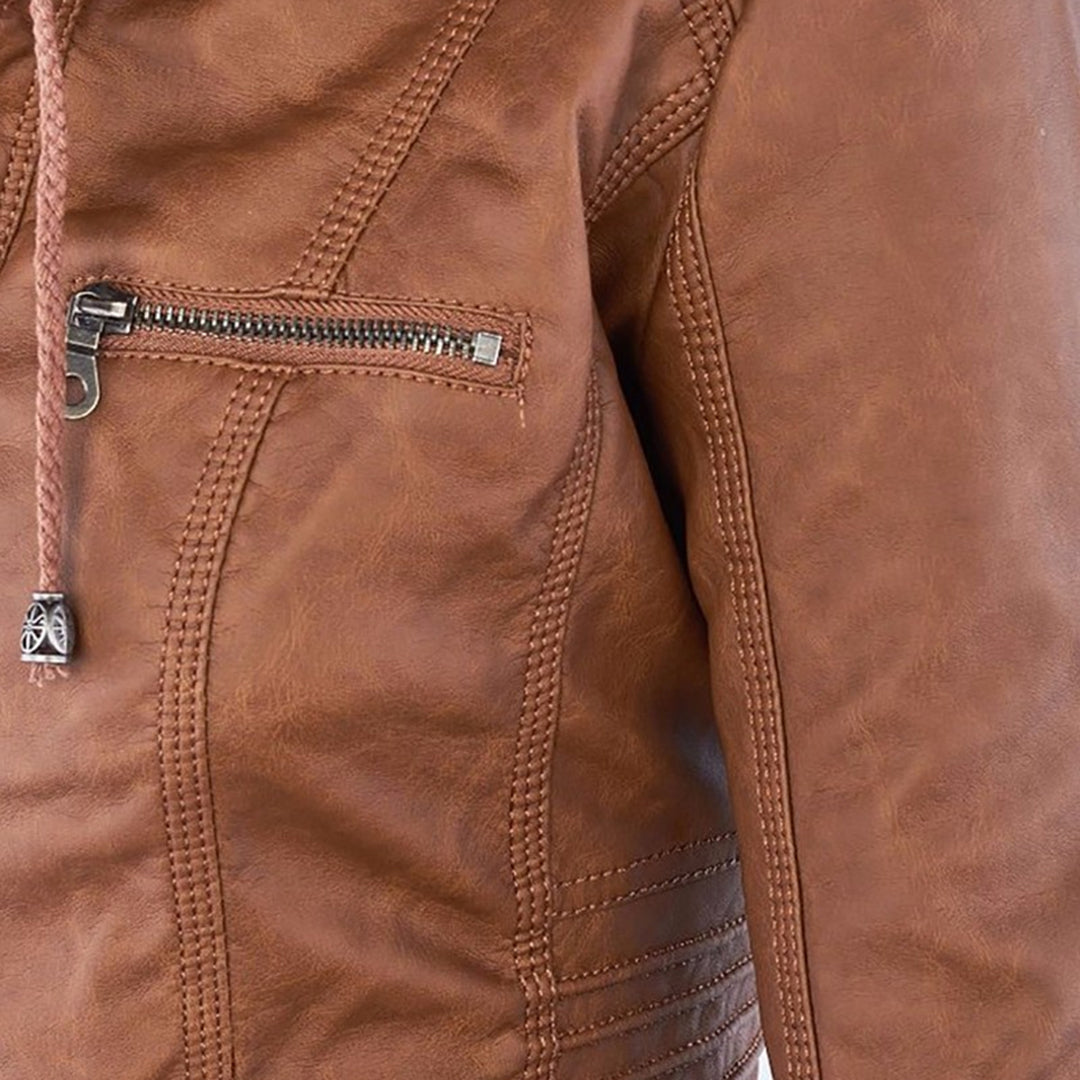 Elegante Damen-Lederjacke mit Kapuze – Modern & Stylisch