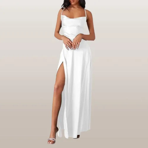 Sleeveless Silk Maxi Dress with Flowing Design | Perfect for Summer - White