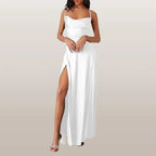 Sleeveless Silk Maxi Dress with Flowing Design | Perfect for Summer - White