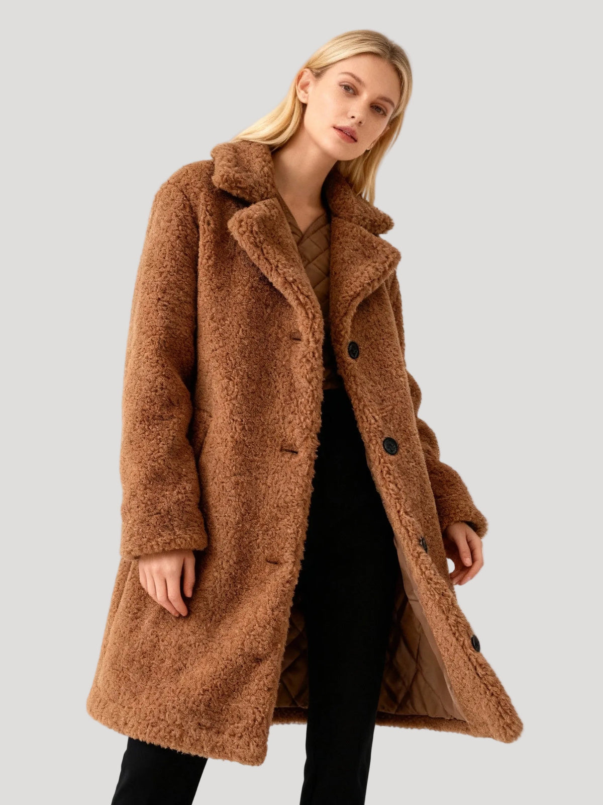 Damen Plüsch-Trenchcoat | Mantel in Plüsch-Optik, Lang, Oversized Fit
