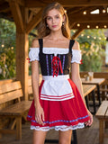 Carmen-Dirndl Kurzer Rock Schwarz Rot Kontrast-Schnürschürze