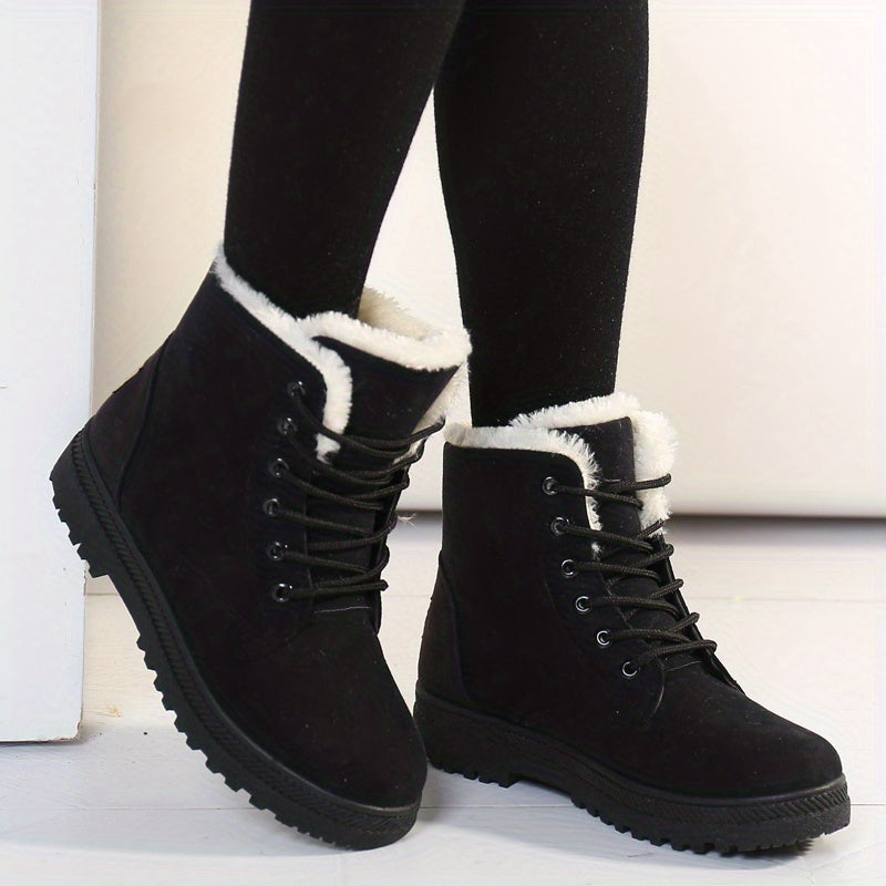 Damen Winterstiefeletten mit runder Zehenpartie und Schnürung, thermische Stiefeletten