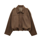 Women’s Oversized Cropped Bomber Jacket with Zipper