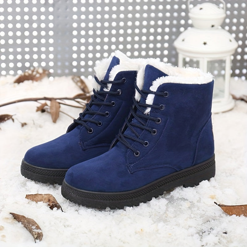 Damen Winterstiefeletten mit runder Zehenpartie und Schnürung, thermische Stiefeletten