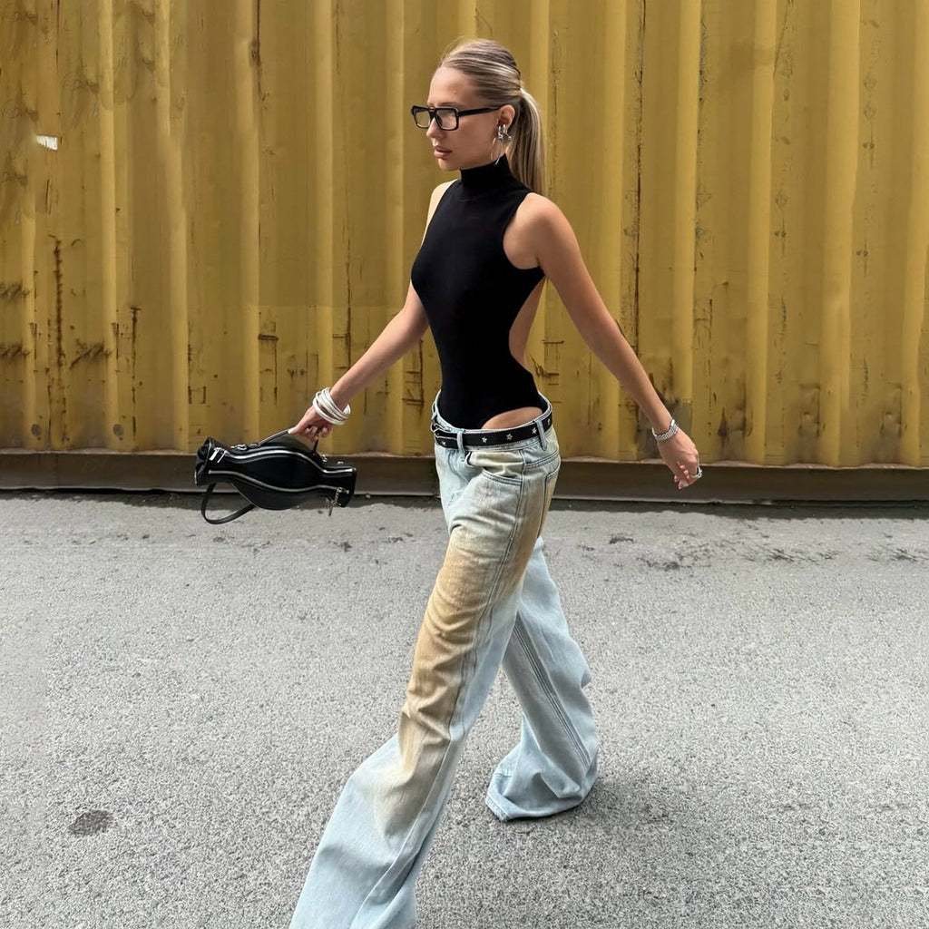 Womens Trendy Vintage Wash Wide Leg Jeans