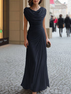 Damen Maxikleid mit drapiertem Wasserfallausschnitt und Raffung Abendkleid