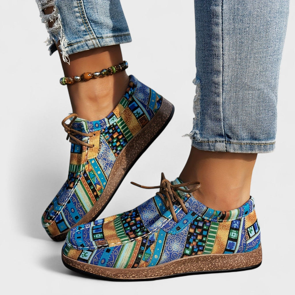 Women's Sneakers with Arch Support and Wide Sole in Multicolor Design - Blue
