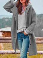 Women's Long Winter Jacket with Slim Fit and Pockets - Gray