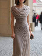 Damen Maxikleid mit drapiertem Wasserfallausschnitt und Raffung Abendkleid