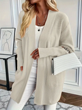 Women's Knit Sweater with Crew Neck and Relaxed Fit - White