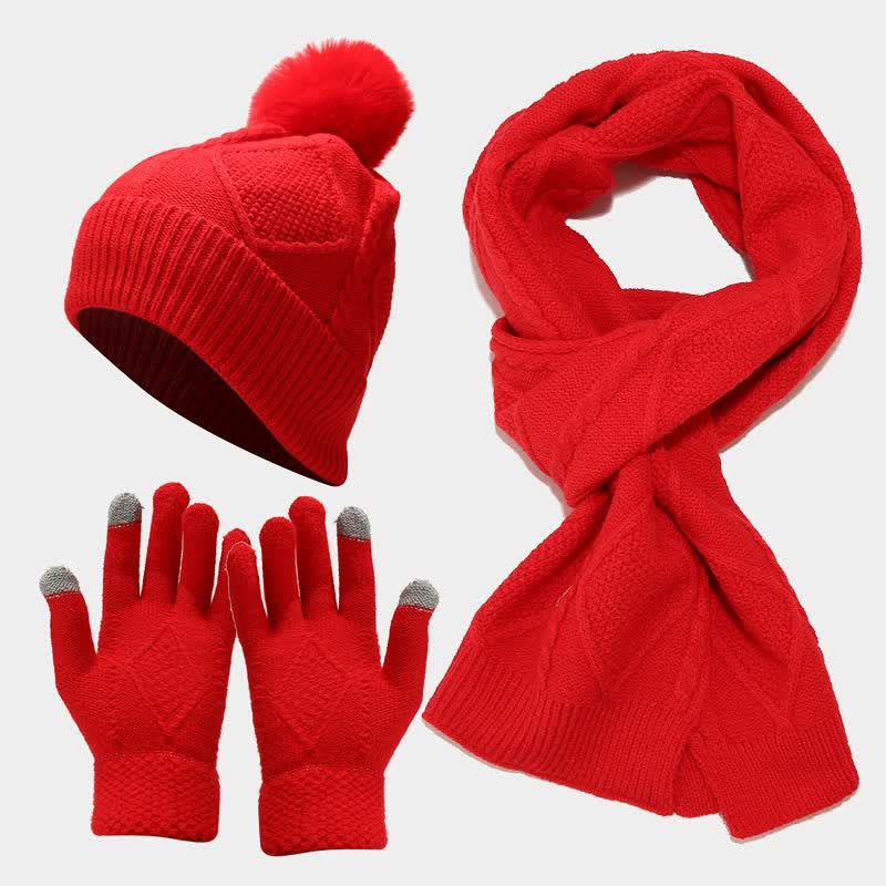 3-teiliges Set mit kuscheligen Strickaccessoires