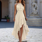 Maxikleid mit Neckholder-Ausschnitt und Rüschensaum