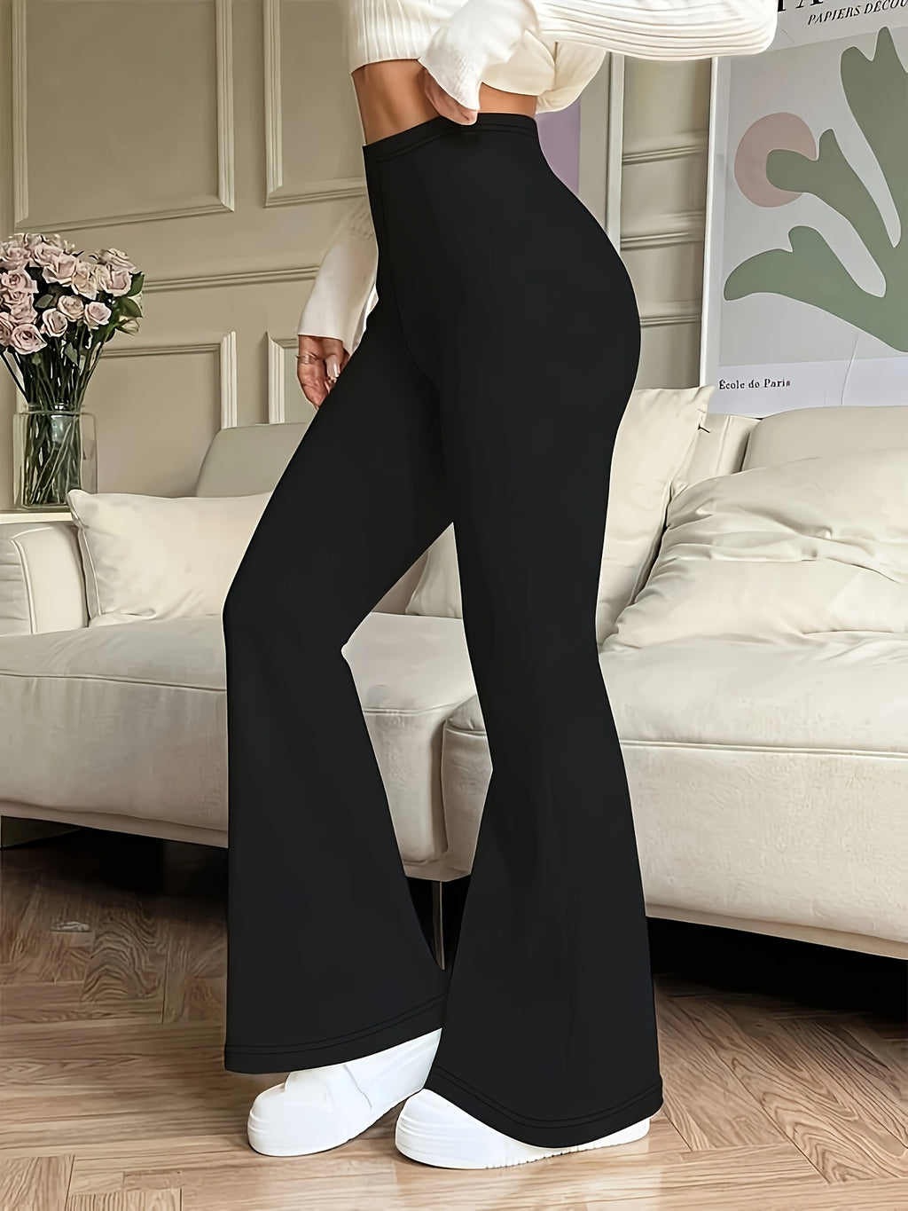 Elegante ausgestellte Damenhose mit hohem Bund in Unifarbe