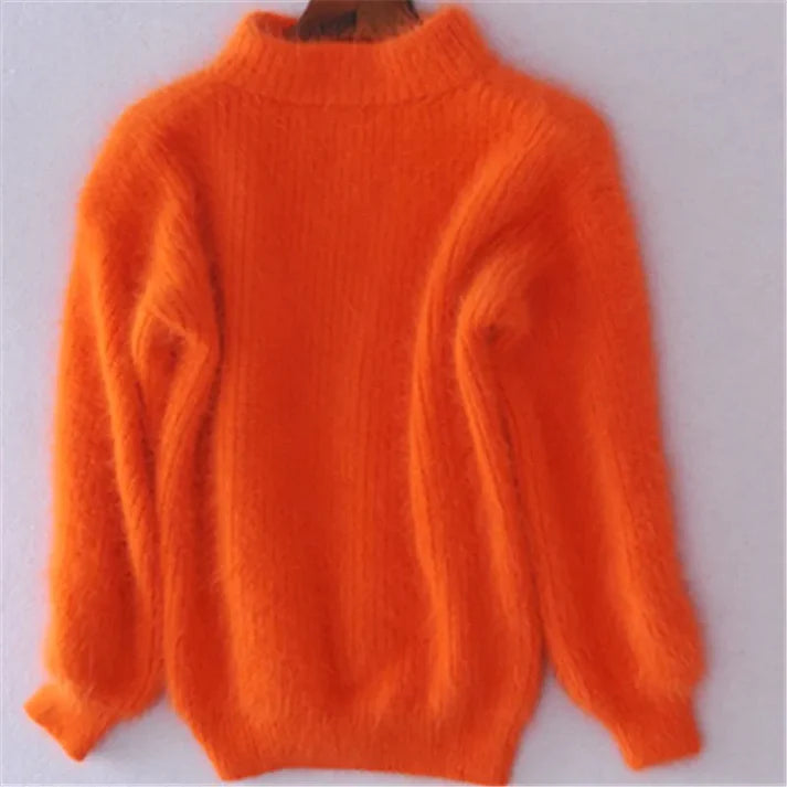 Vintage-Style Angora Sweater with Relaxed Fit and Versatile Design | Perfect for Cold Winter Months - Orange