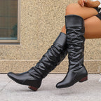 Women's Low Heel Slouch Knee High Boots