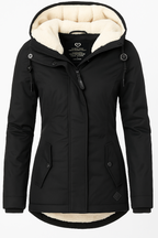 Women's Winter Jacket, Waterproof with Fleece Lining and Detachable Hood - Black