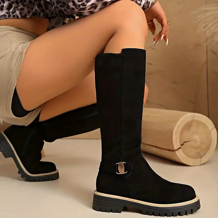Women's Buckle Detail Knee High Boots