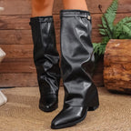 Damen-Schlupfstiefel mit spitzer Zehenpartie und kniehohem Schaft