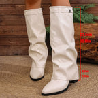 Damen-Schlupfstiefel mit spitzer Zehenpartie und kniehohem Schaft