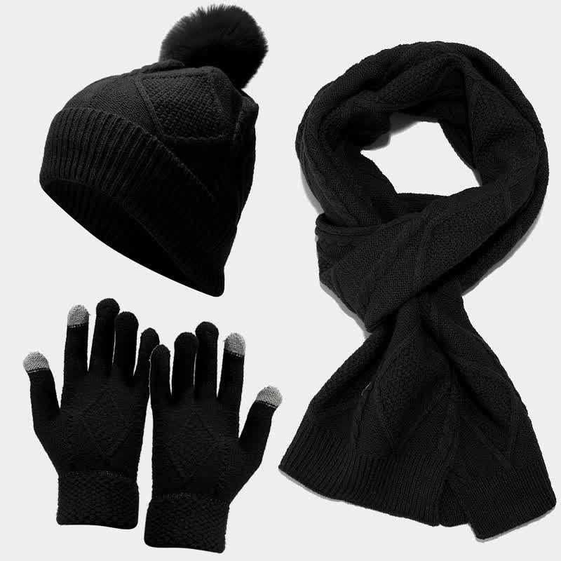 3-teiliges Set mit kuscheligen Strickaccessoires