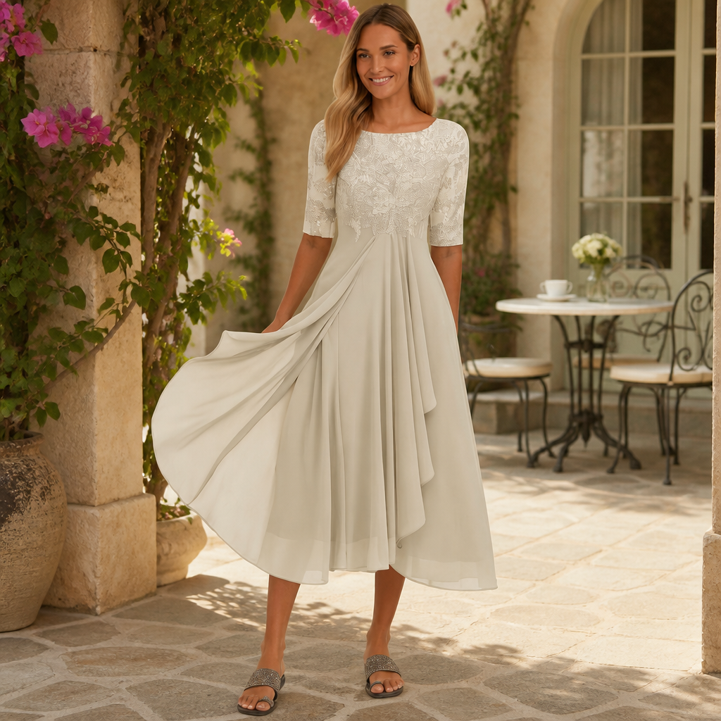 Elegantes Damen-Spitzen-Midikleid | Formelles Cocktailparty-Kleid