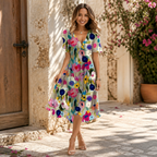 Damen Midi-Kleid mit V-Ausschnitt | Sommerkleid für formelle Anlässe