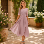Elegantes Damen-Spitzen-Midikleid | Formelles Cocktailparty-Kleid